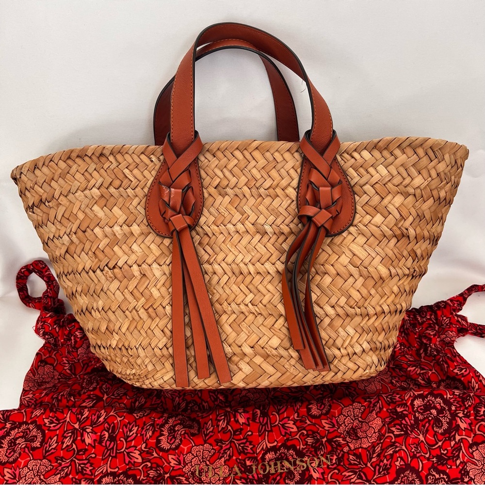 Ulla Johnson Natural Straw Tote with Tan Leather Handles - Picture 3 of 15
